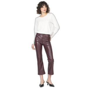 Vegan Leather Jeanne Flare Pant by Dear John, Mahogany, sz 30